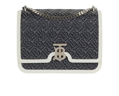 Medium TB Monogram Shoulder Bag, &pound;650, Handbags, Black/White, Leather/Patent Leather, Front view